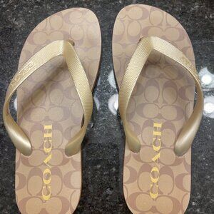 Coach flip flops - brown and gold - size 7!
